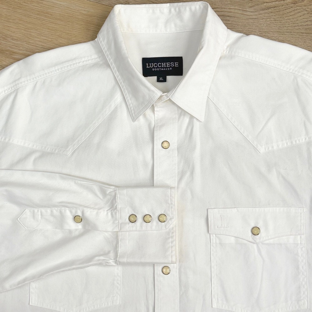 Lucchese Western Pearl Snap Shirt Mens XL White EUC Clean Crisp 100% Cotton